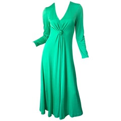 1970s Fredrick's of Hollywood Kelly Green Vintage Jersey 70s Maxi Dress