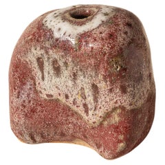 1970s Freeform Ceramic Soliflore Vase – Pink and Beige Glaze, Mid-Century Modern