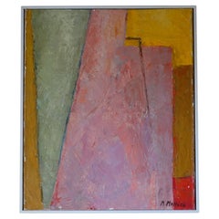 1970s French Abstract Painting Colored Acrylics on Canvas, Signed M.Mathieu