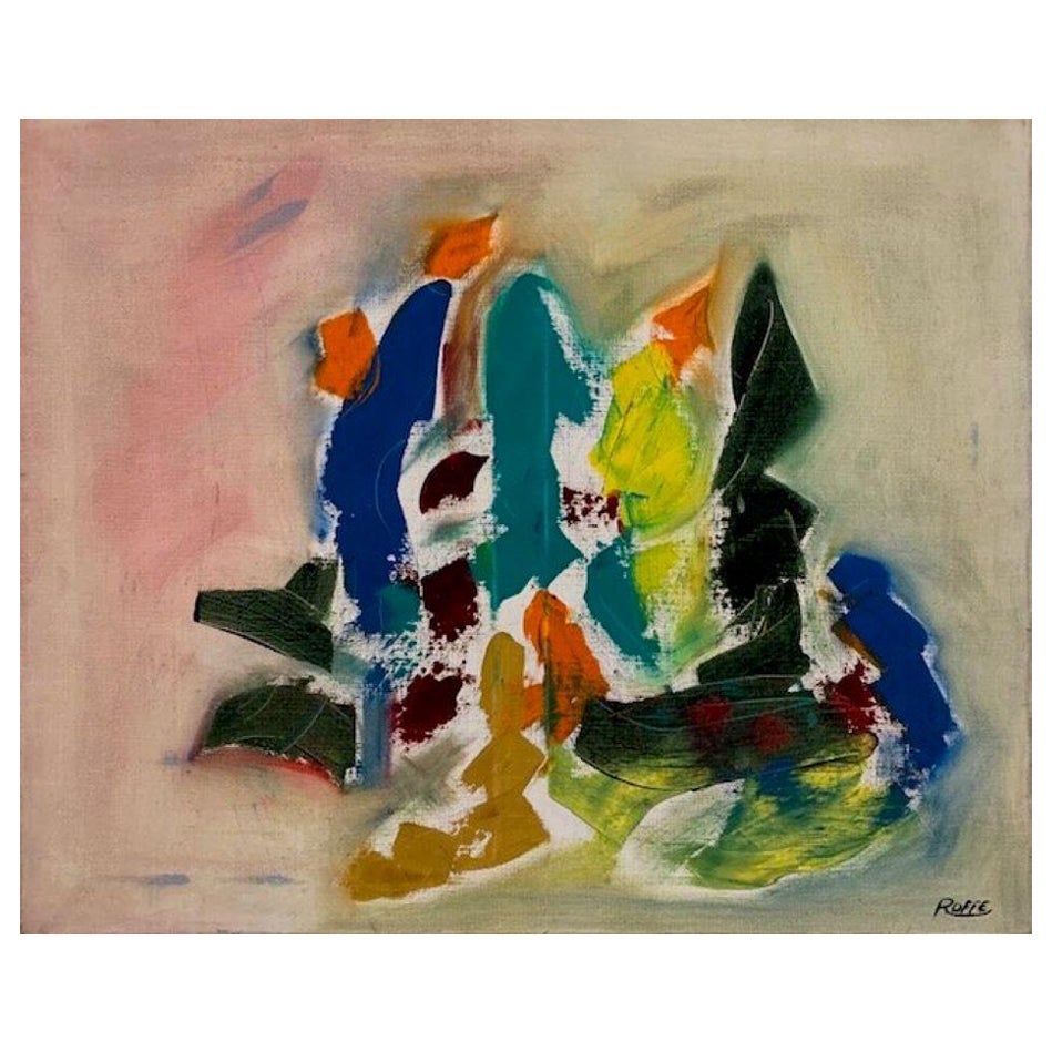 1970's French Abstract Signed Oil Painting on Canvas