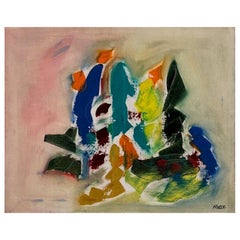 Französisches abstraktes, signiertes Ölgemälde auf Leinwand, 1970er Jahre
