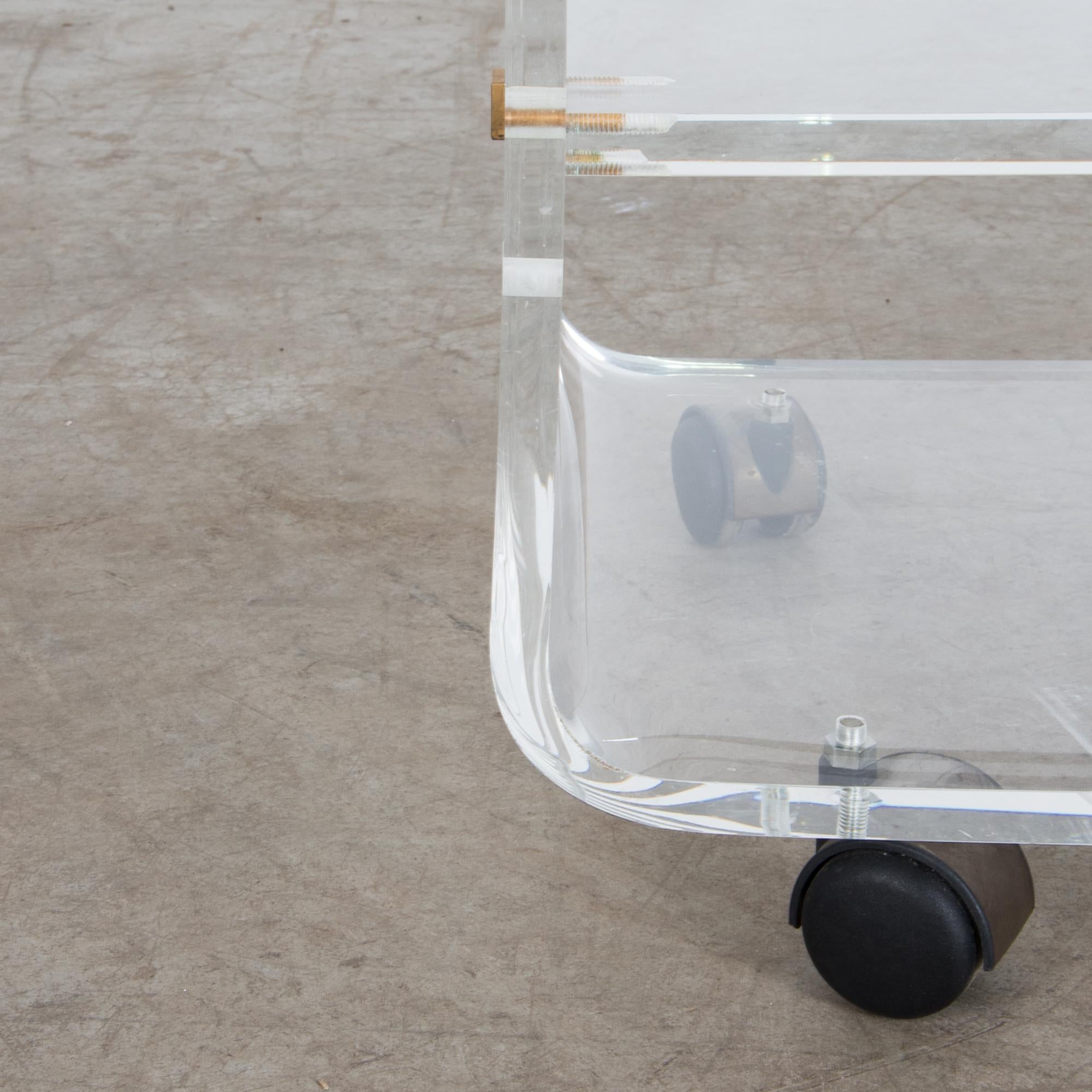 Brass 1970s French Acrylic Rolling Cart