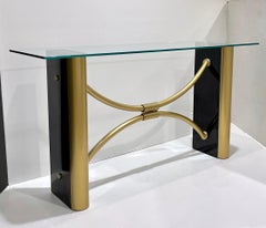 Mesa Consola Negra Dorada Estilo Art Déco Francés Años 70 Atribuida a Pierre Cardin