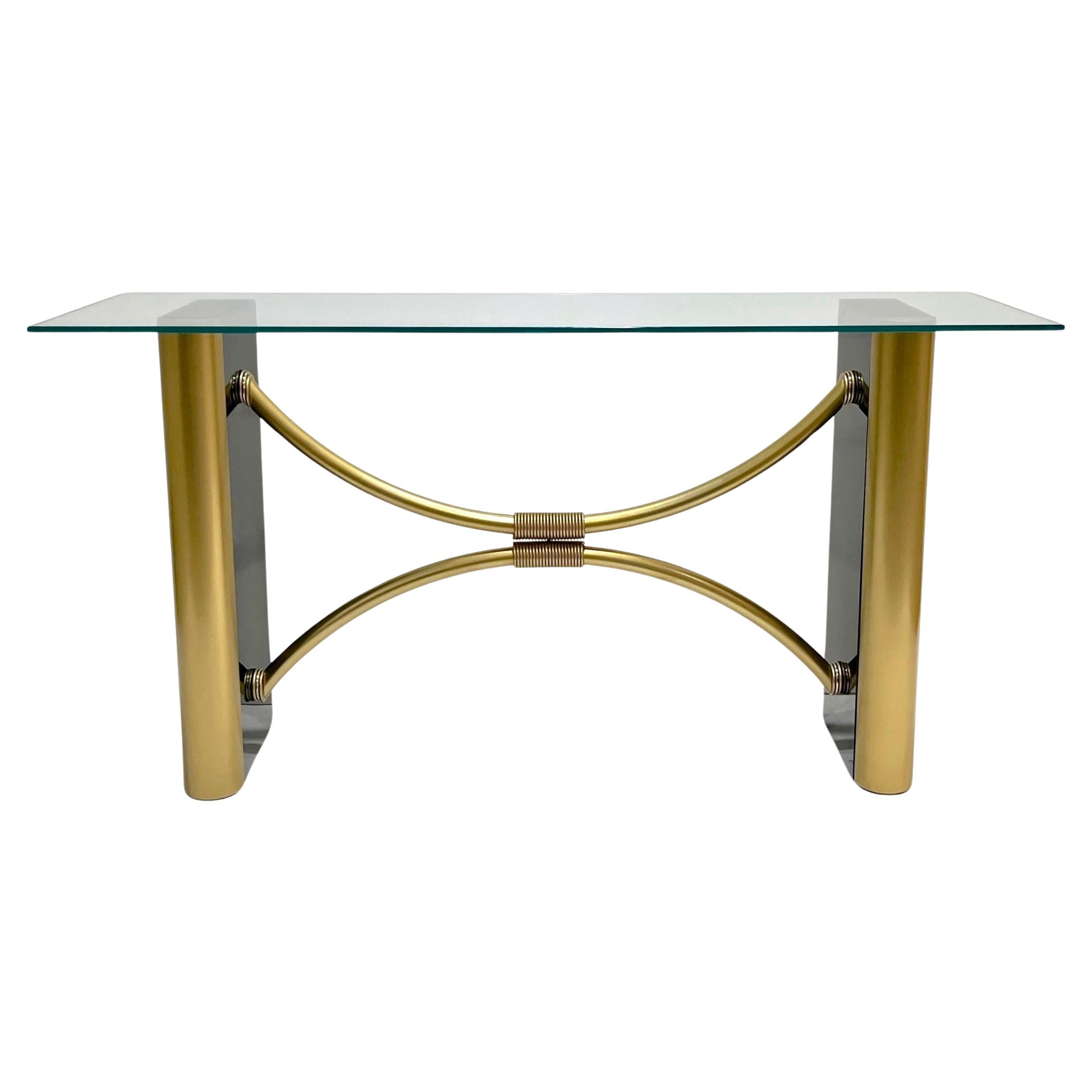 1970er Jahre Französisch Art Deco-Stil Schwarz-Gold Konsolentisch zugeschrieben Pierre Cardin im Angebot