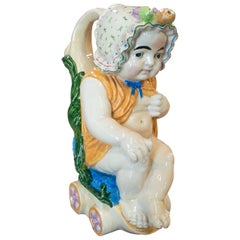 1970s French Baby Hand Painted Figure Earthenware Water Jar Signed F A