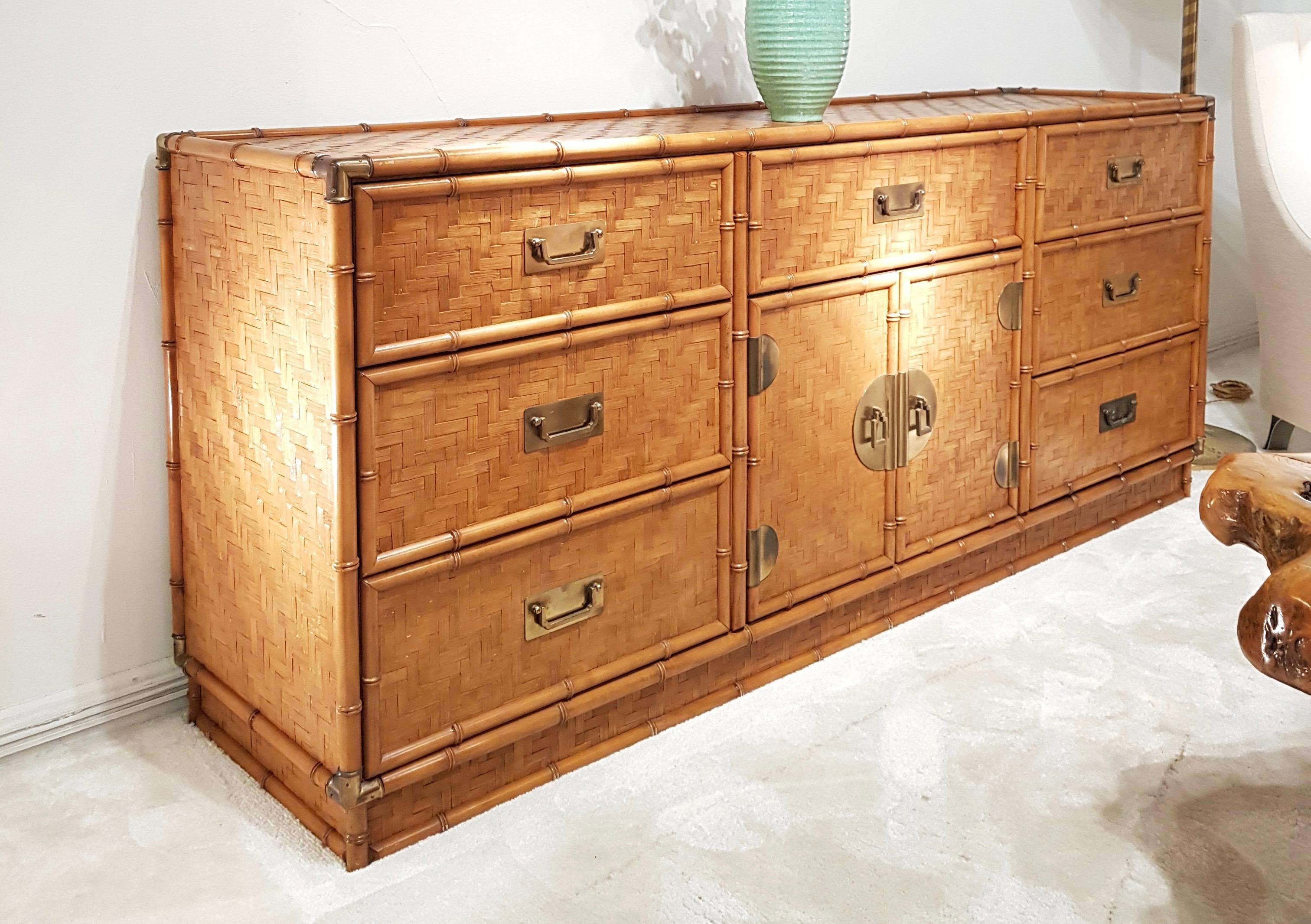 1970s French Bamboo Sideboard or Cabinet In Good Condition In London, GB