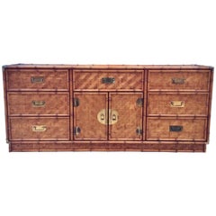 1970s French Bamboo Sideboard or Cabinet