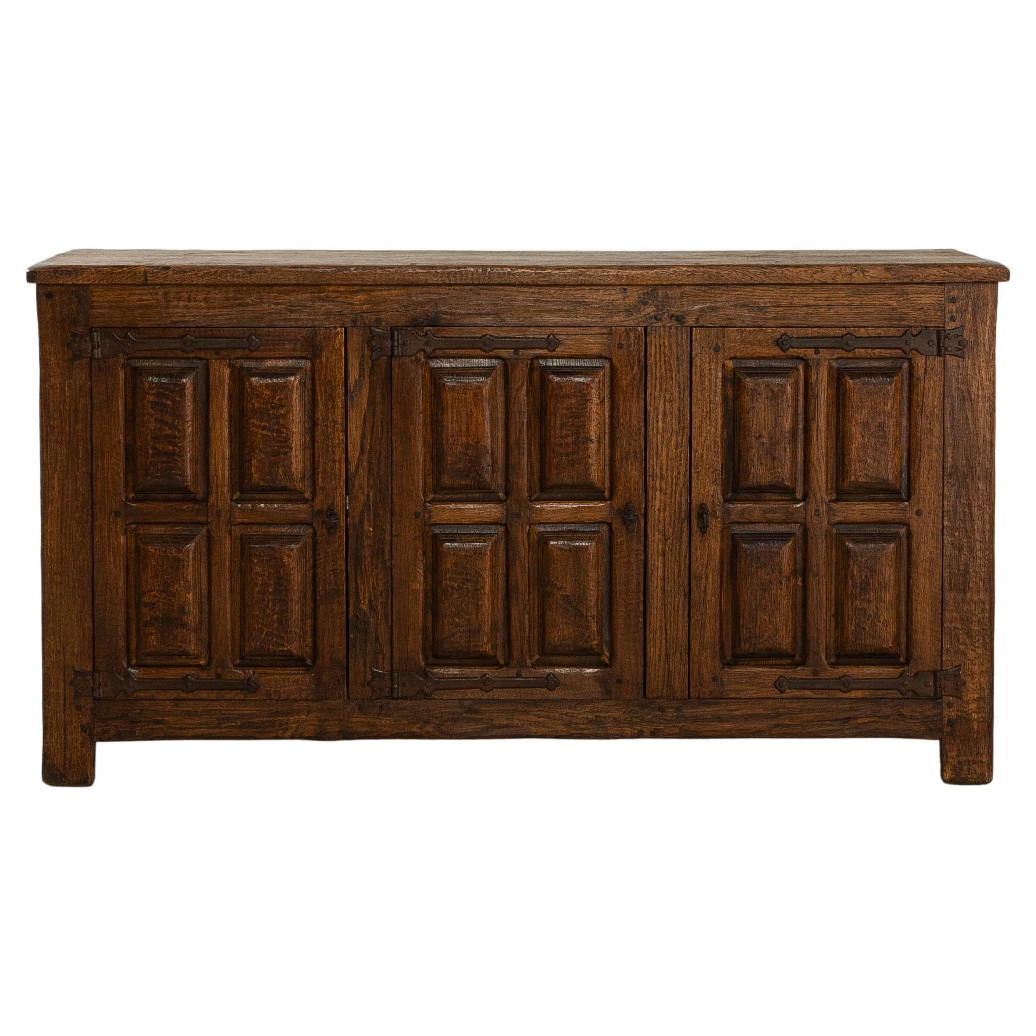 1970s French Baroque Oak Buffet With Iron Hardware