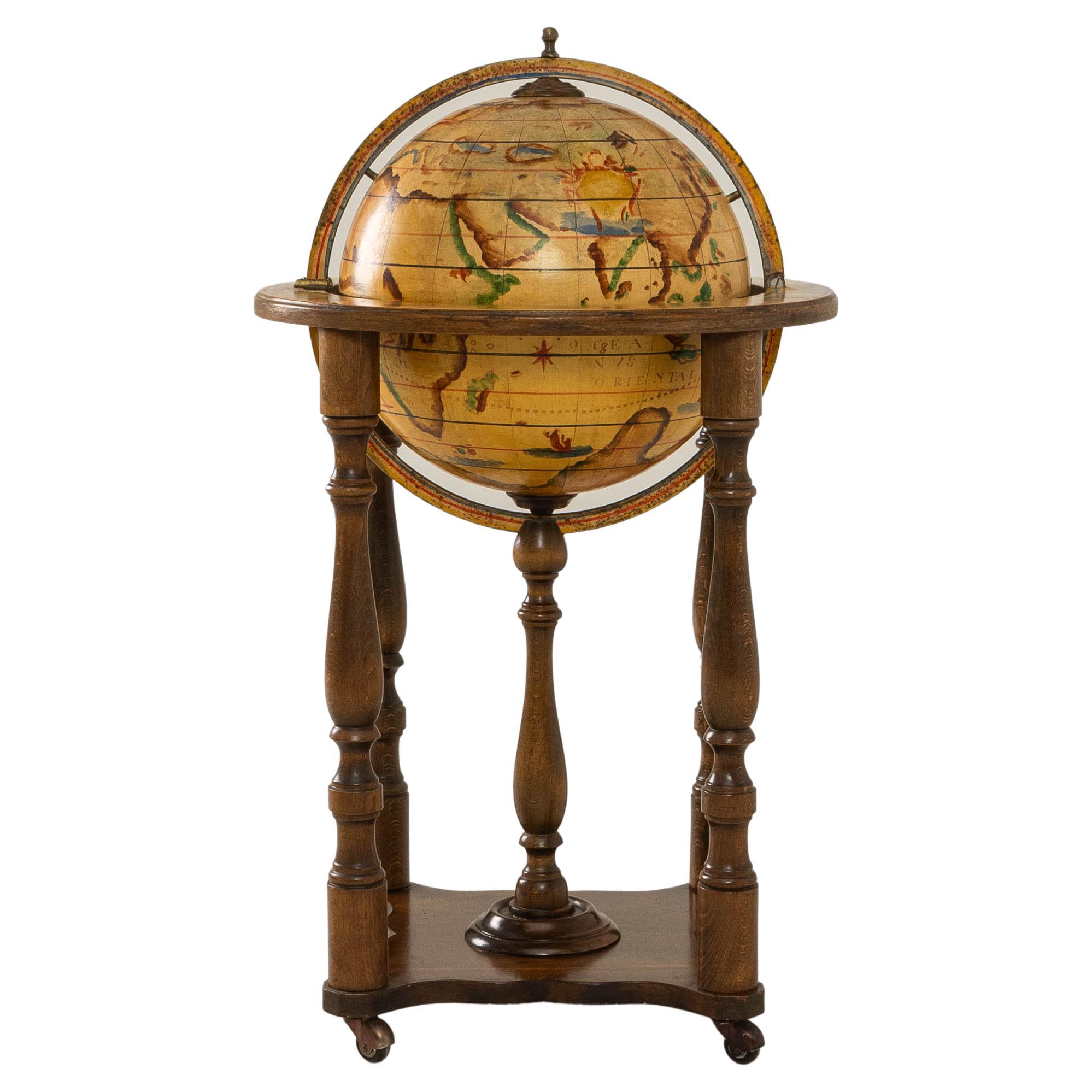 1970s French Baroque Style Globe Bar Cart With Wheels For Sale