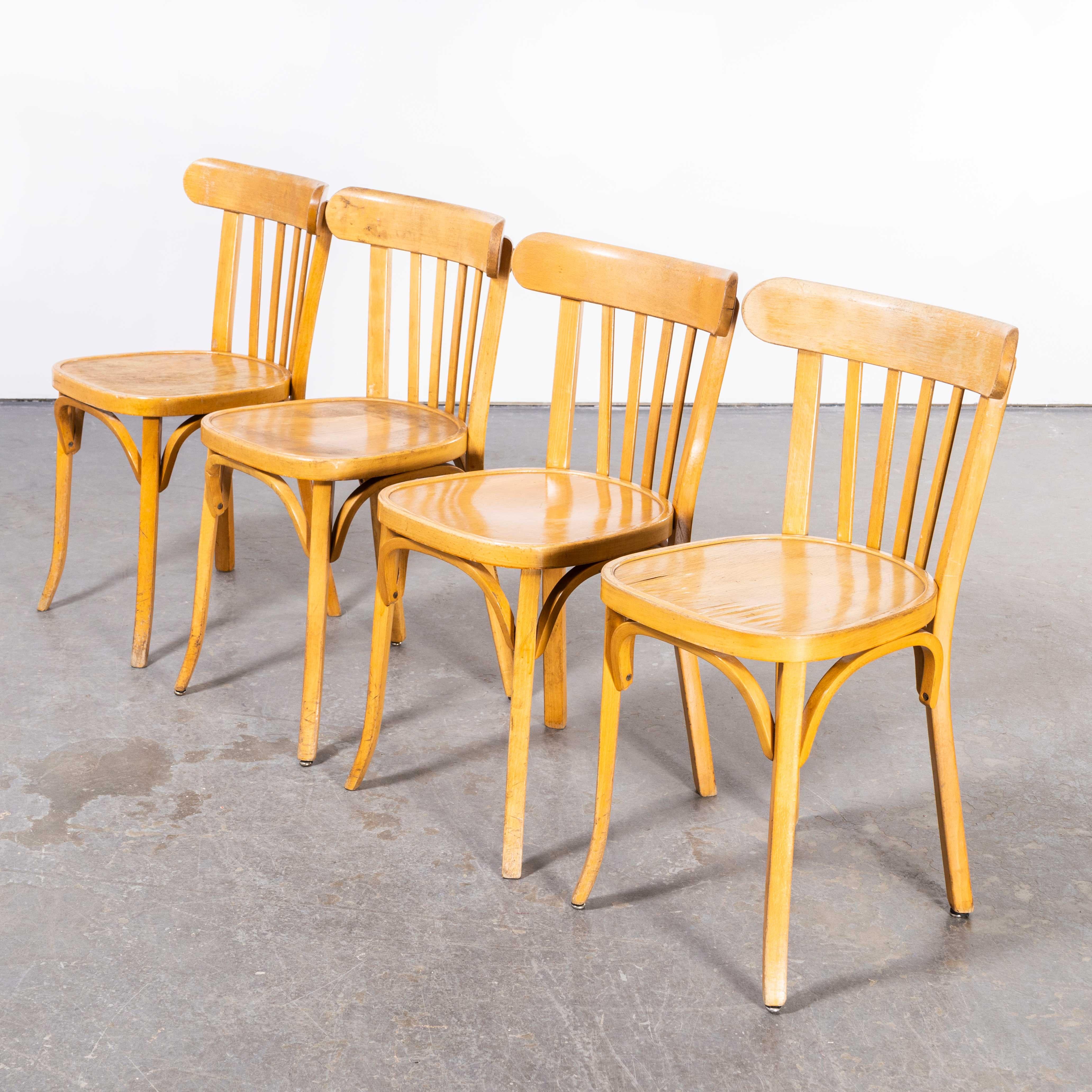 1970's French Baumann Blonde Beech Bentwood Dining Chairs, Set of Four 6