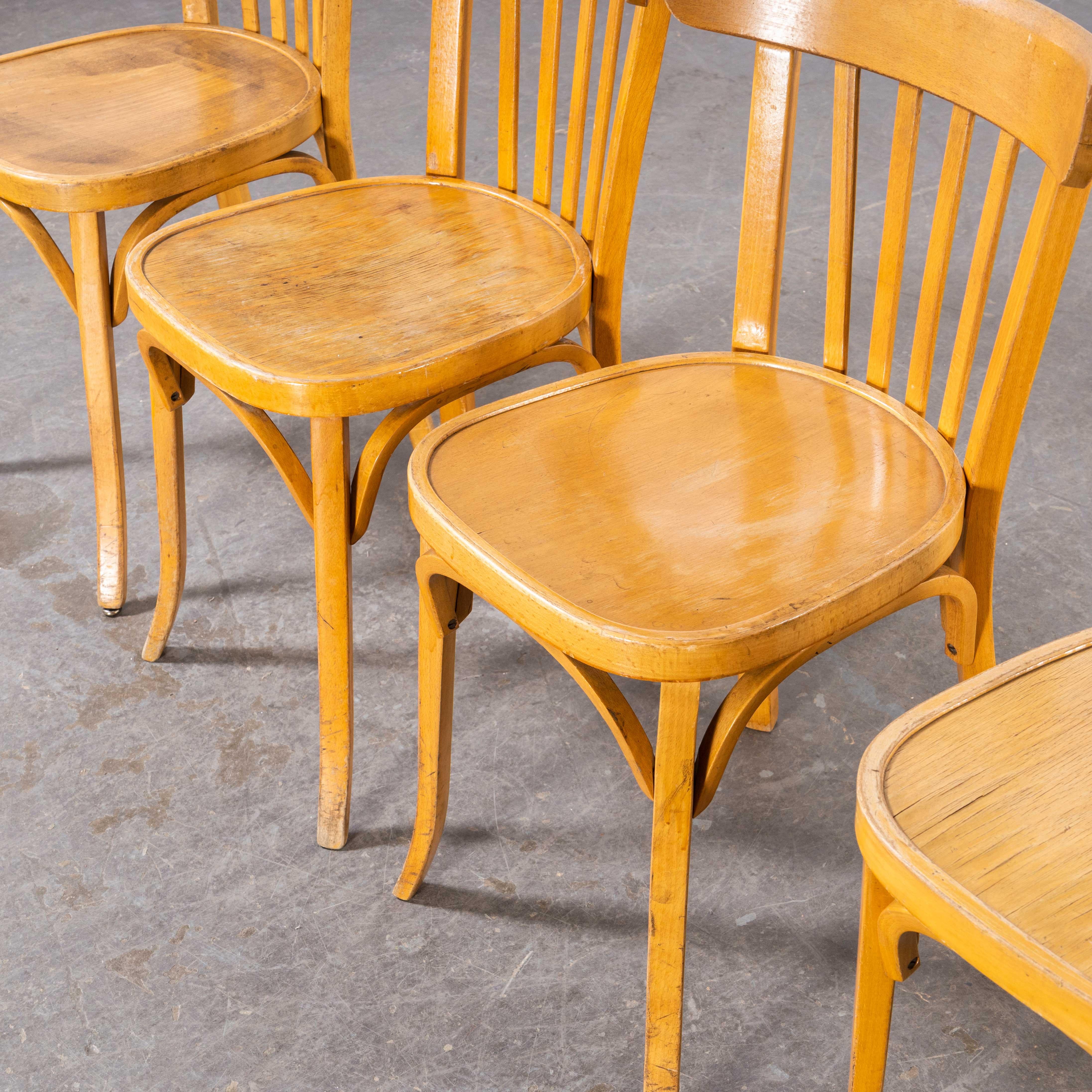 1970's French Baumann Blonde Beech Bentwood Dining Chairs, Set of Four 1
