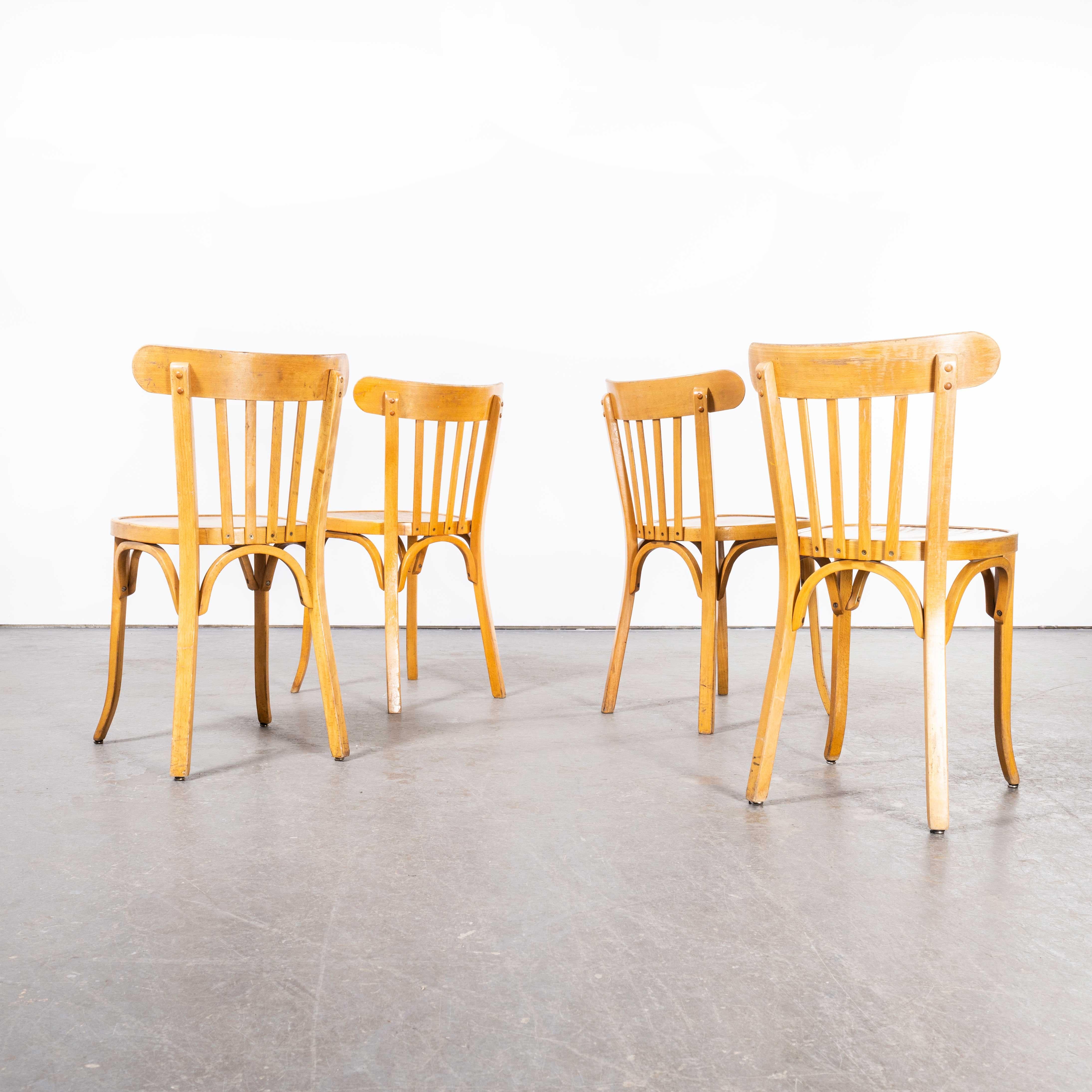 1970's French Baumann Blonde Beech Bentwood Dining Chairs, Set of Four 3