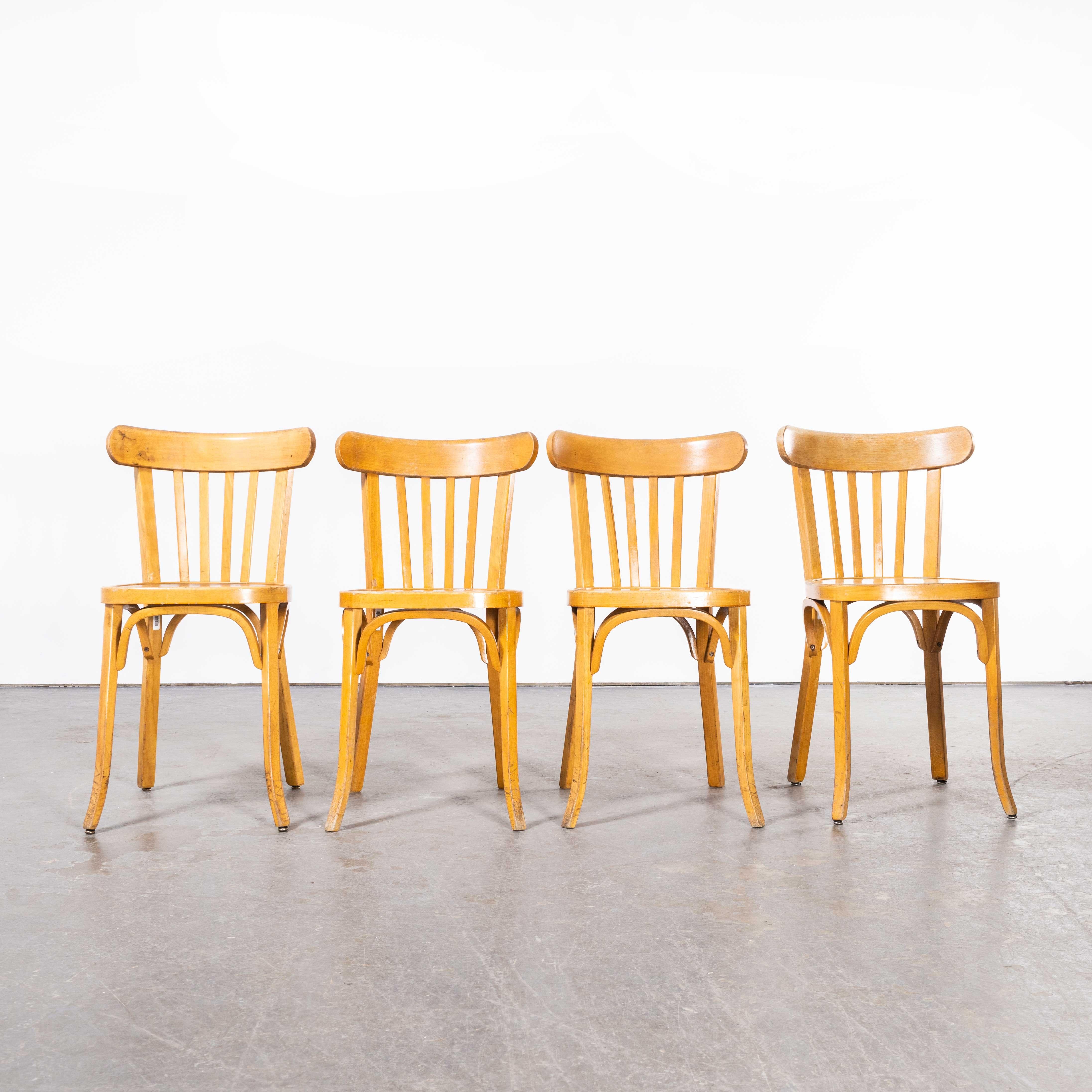 1970's French Baumann Blonde Beech Bentwood Dining Chairs, Set of Four 4