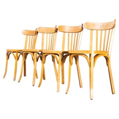 1970's French Baumann Blonde Beech Bentwood Dining Chairs, Set of Four