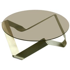 1970s French Bent Steel and Glass Coffee Table in the Style of Monnet