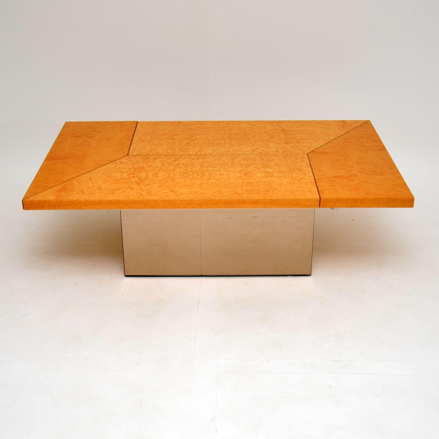 1970s French Bird's-Eye Maple Coffee Table by Paul Michel 1