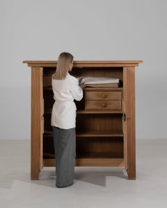 1970s French Bleached Oak Brutalist Cabinet with Iron Hardware
