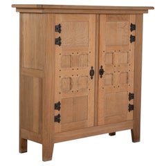 1970s French Bleached Oak Brutalist Cabinet with Iron Hardware