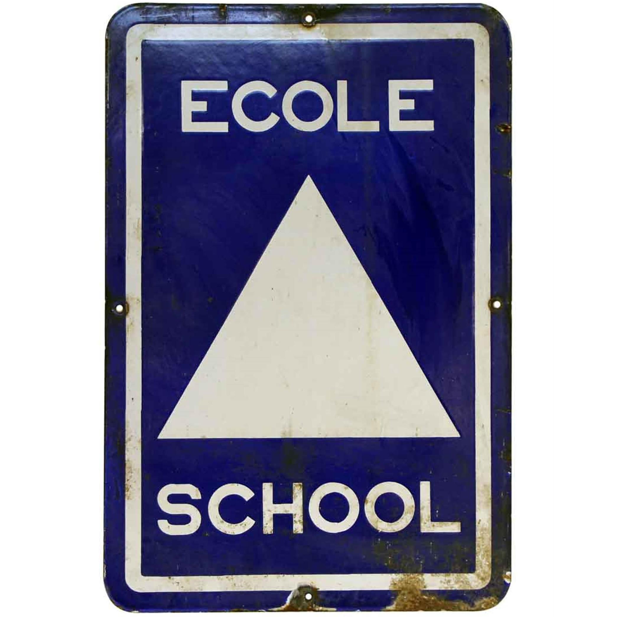 1970s French Blue and White Metal School Sign