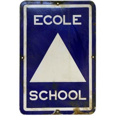 1970s French Blue and White Metal School Sign