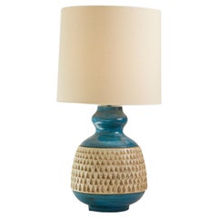 Retro 1970s French Blue Pottery Lamp