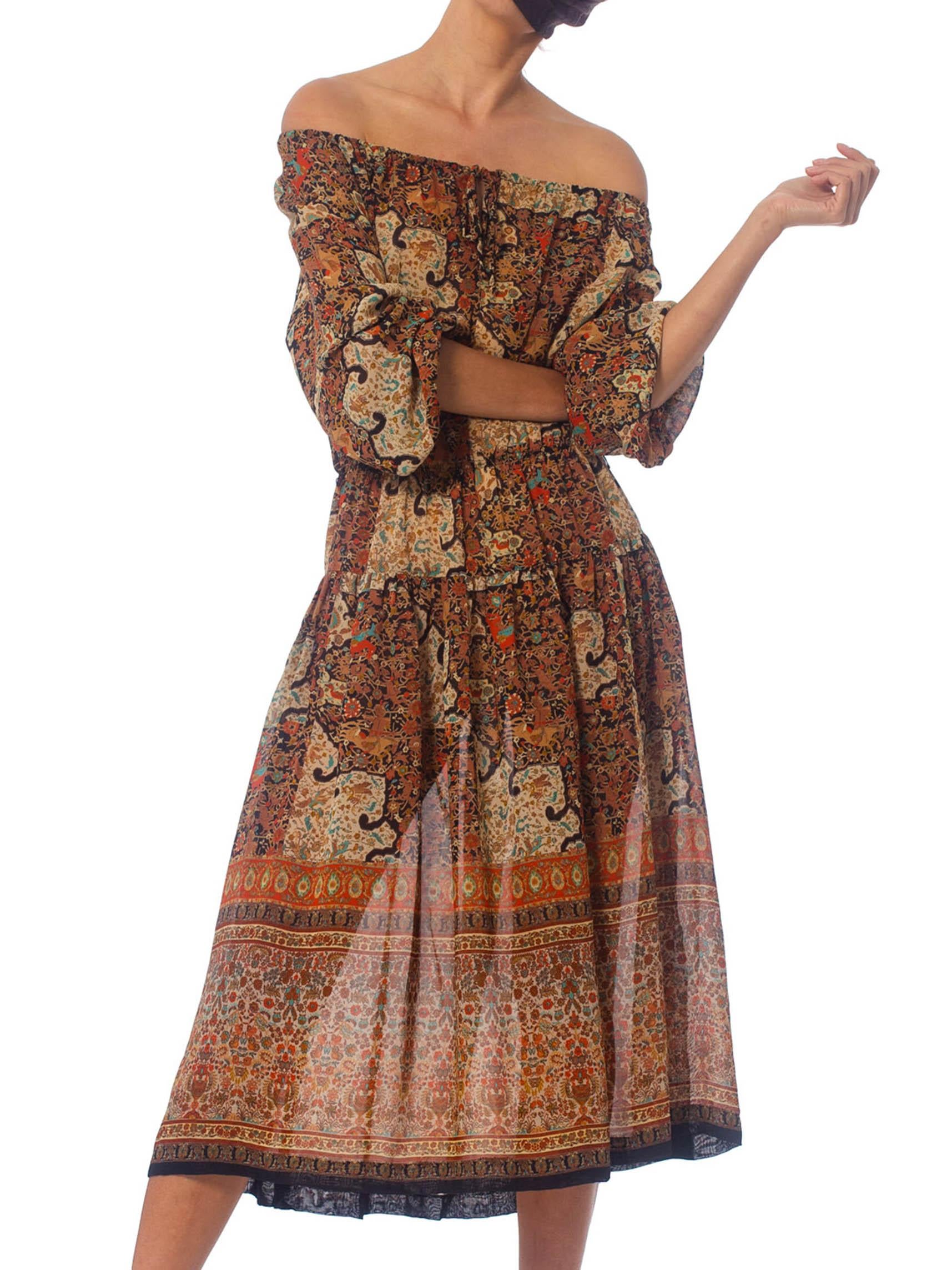 1970S Rayon French Exotic Persian Printed Boho Dress In Excellent Condition In New York, NY