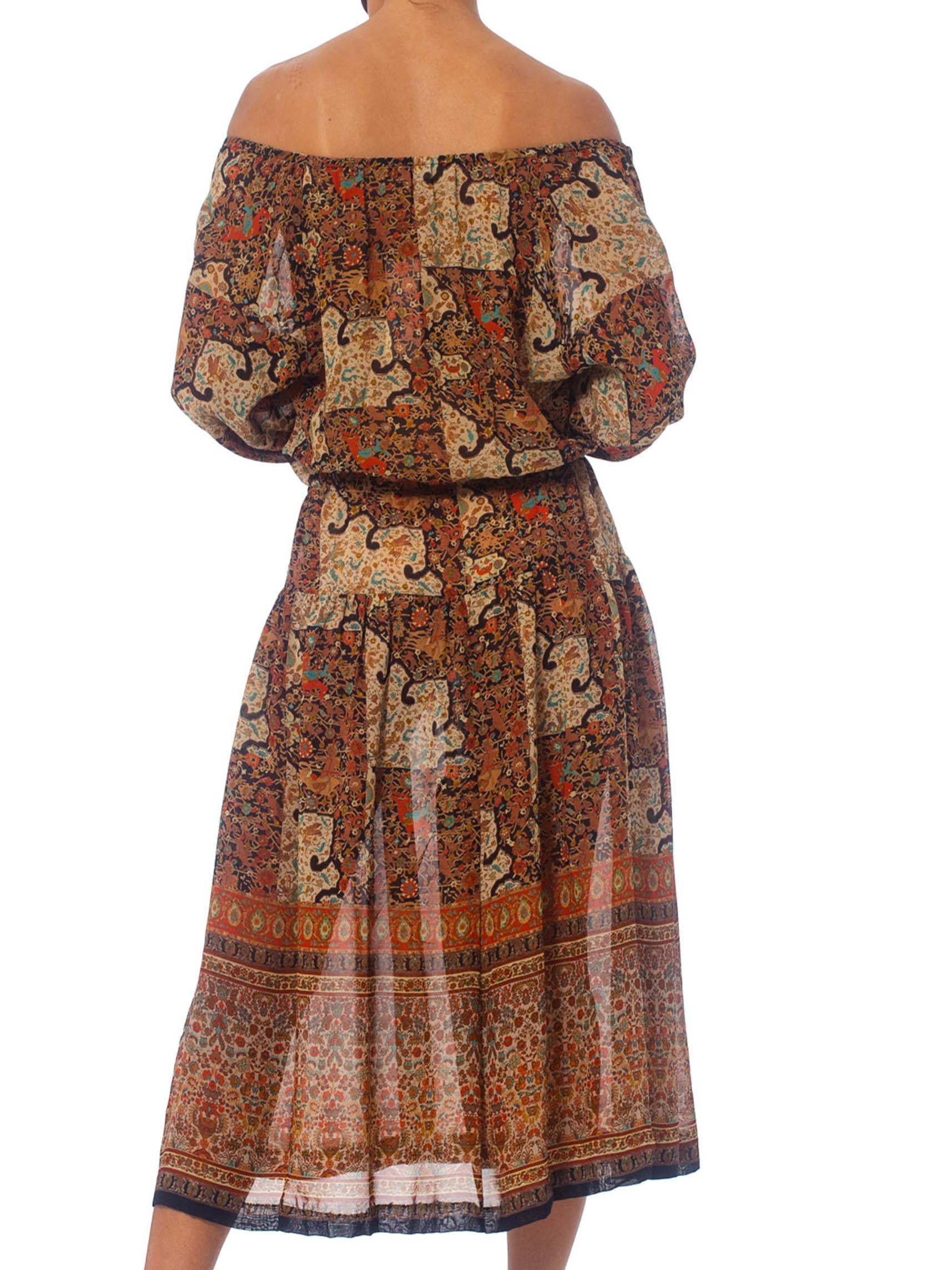 Women's 1970S Rayon French Exotic Persian Printed Boho Dress