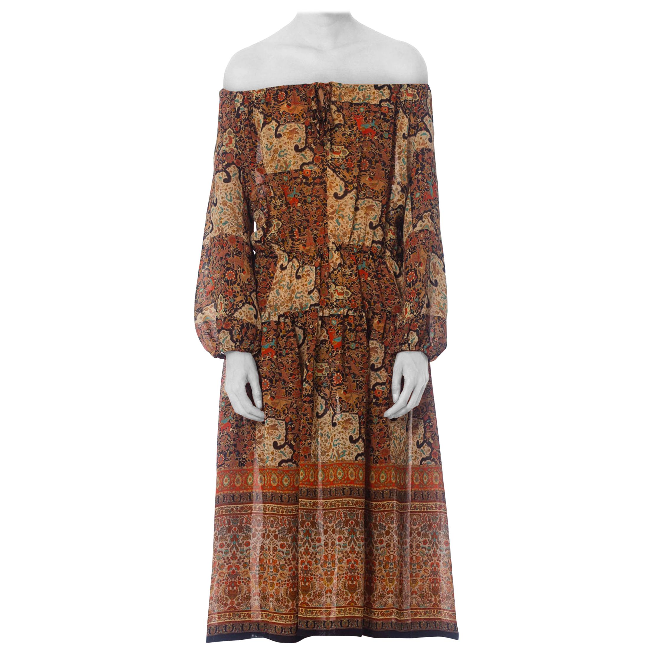 1970S Rayon French Exotic Persian Printed Boho Dress