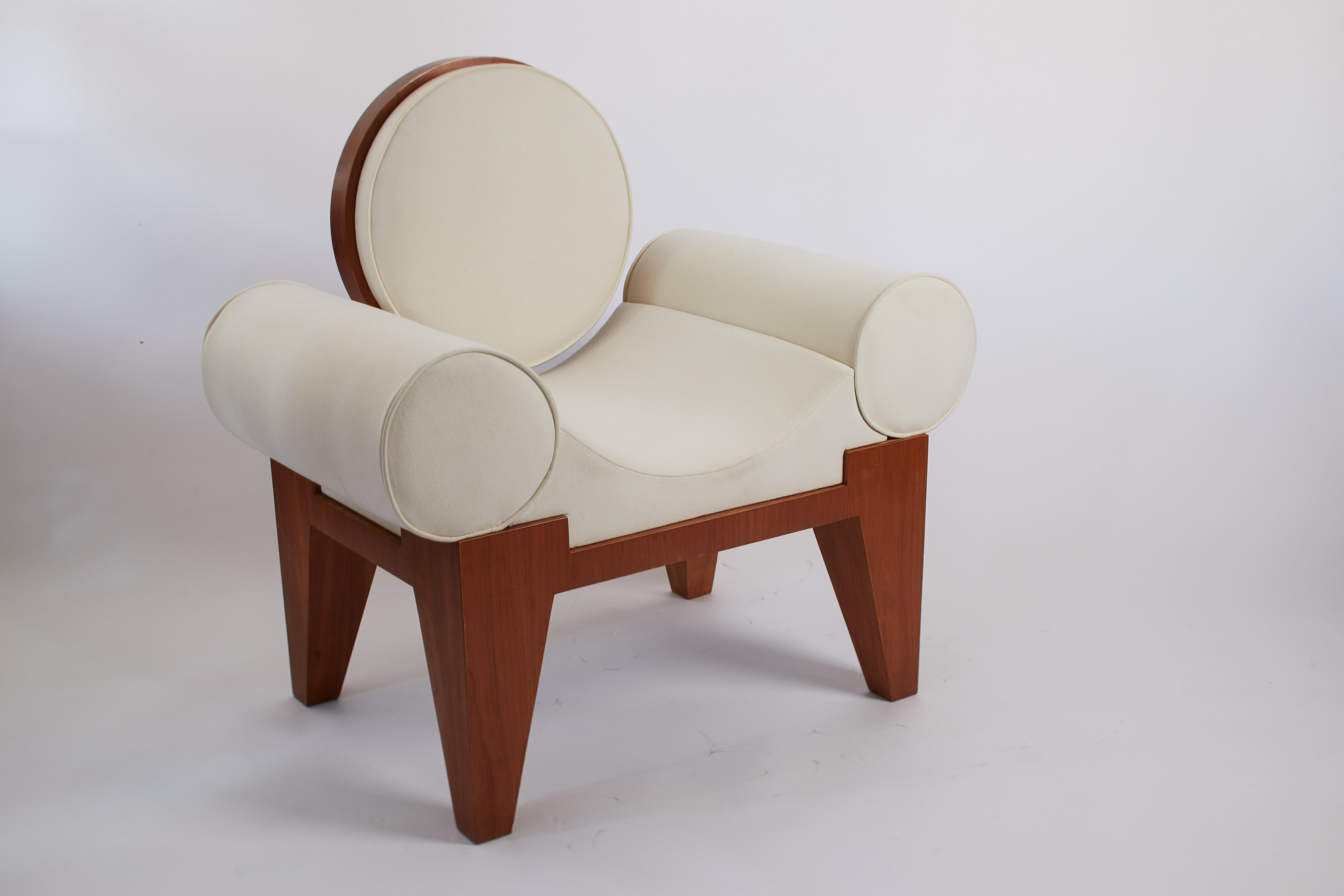 Mid-Century Modern 1970's French Pair of Chairs Walnut with Brushed Cotton Upholstery