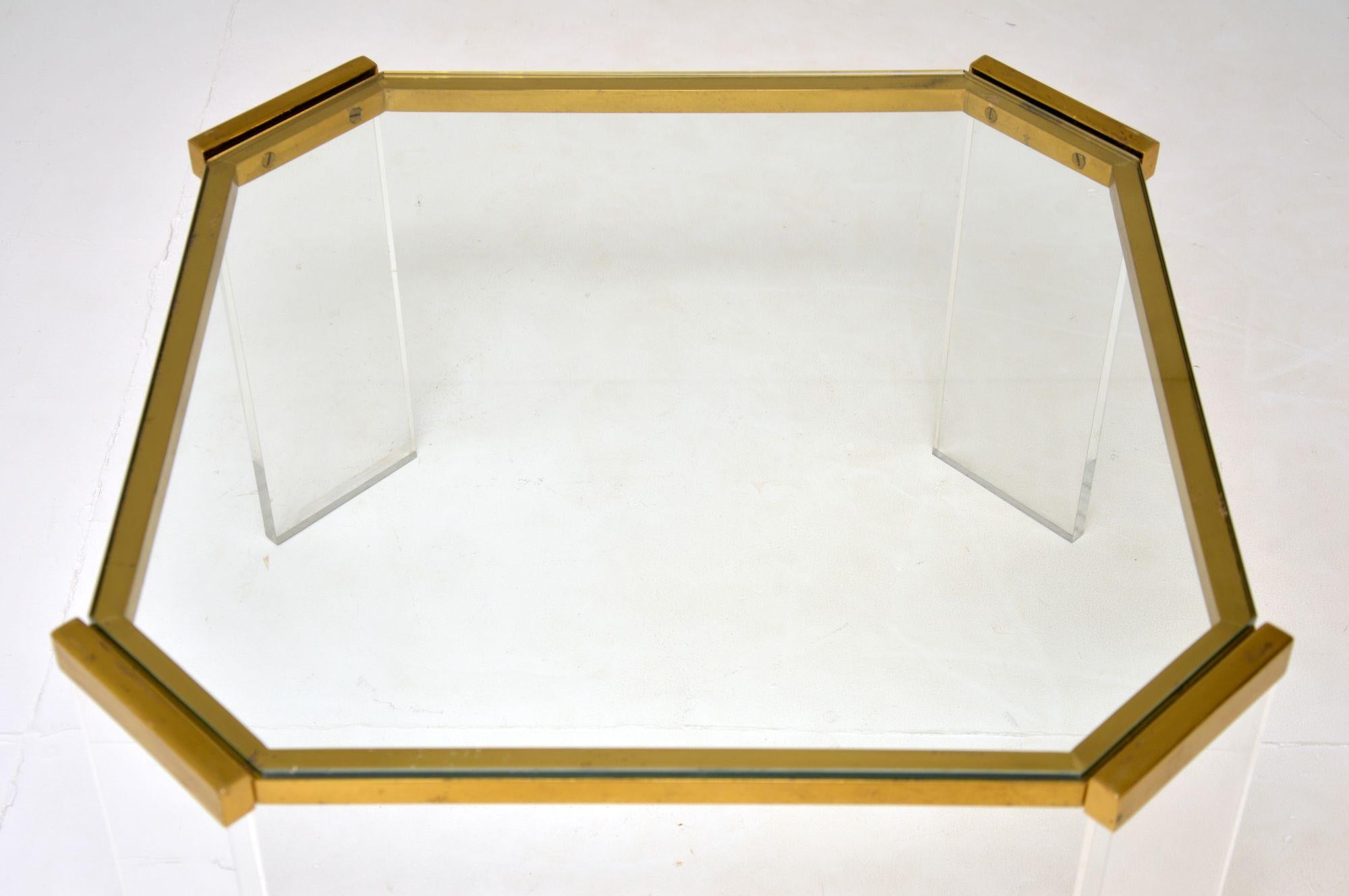 20th Century 1970's French Brass & Acrylic Coffee Table For Sale