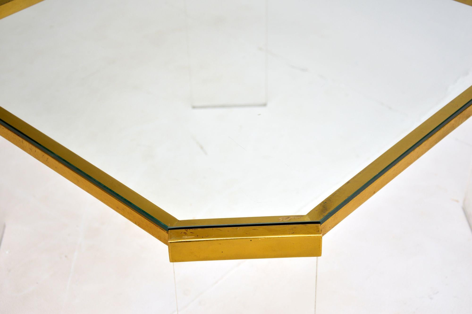 1970's French Brass & Acrylic Coffee Table For Sale 2