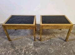 1970s French Brass and Black Marble Top with one Drawer Nighstands