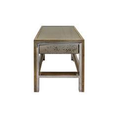 1970s French Brass and Chrome Square Side Table with Mirrored Glass Drawer