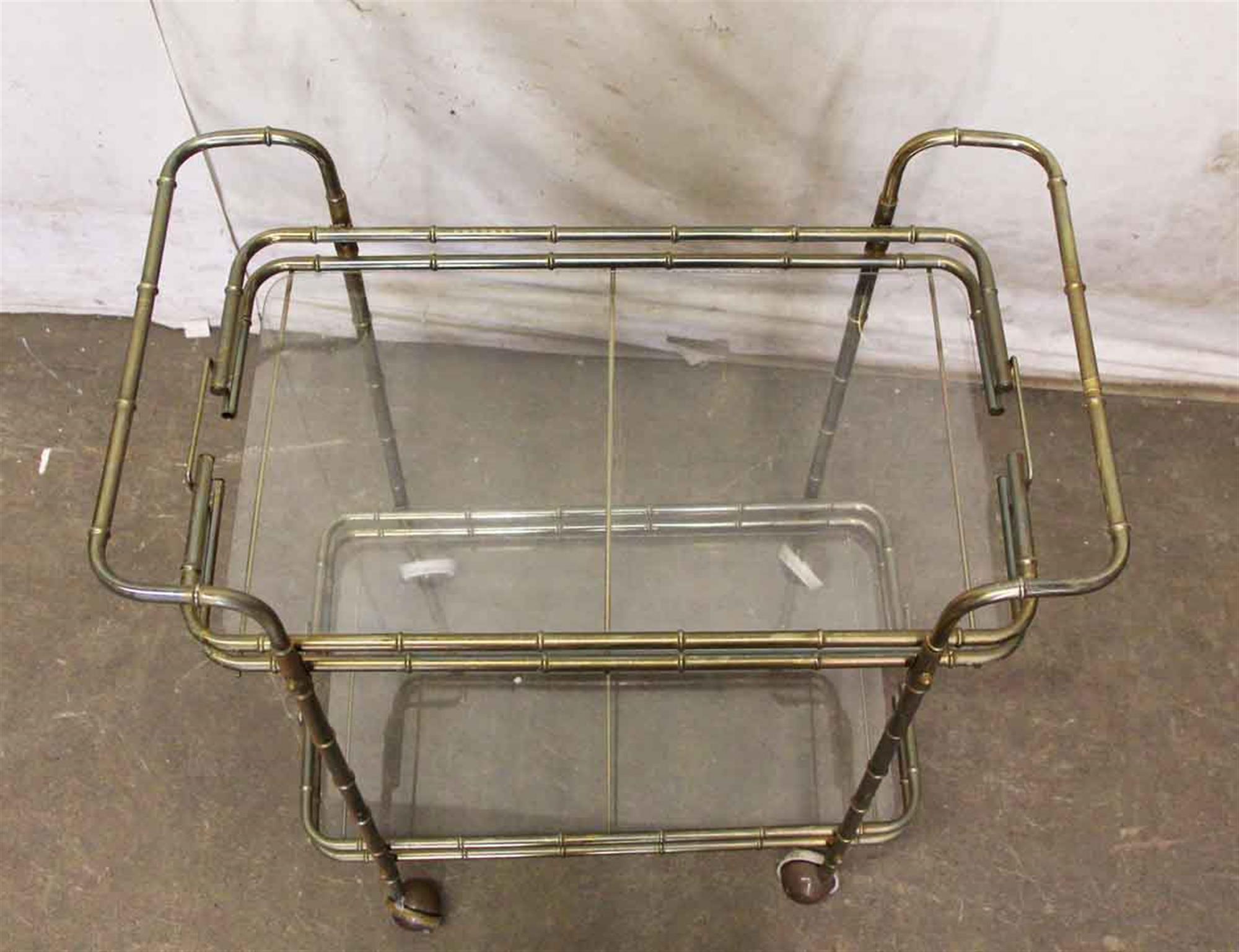 1970s French Brass Bamboo Design Mid-Century Modern Bar Cart with Glass Shelves In Good Condition In New York, NY