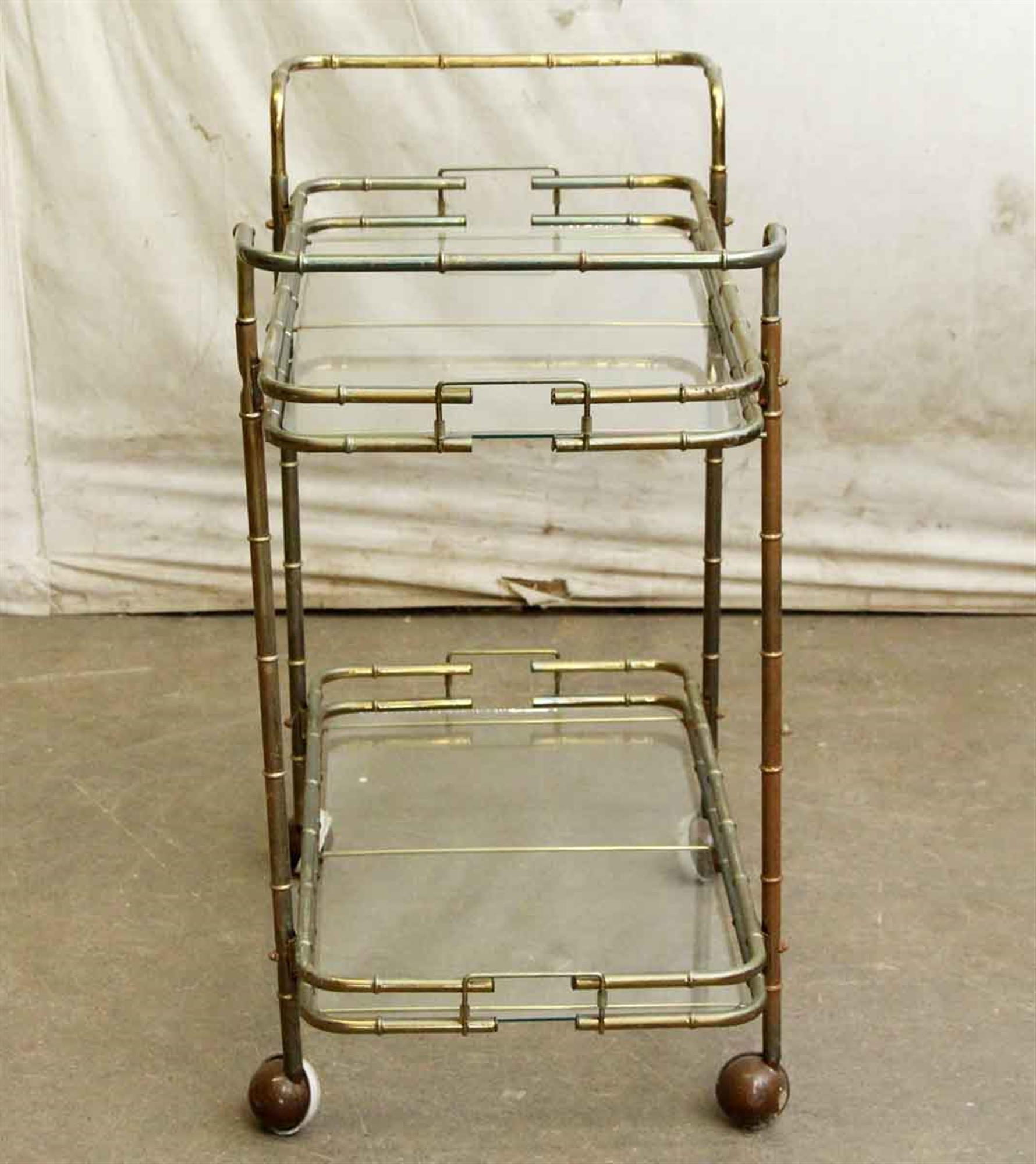 Late 20th Century 1970s French Brass Bamboo Design Mid-Century Modern Bar Cart with Glass Shelves