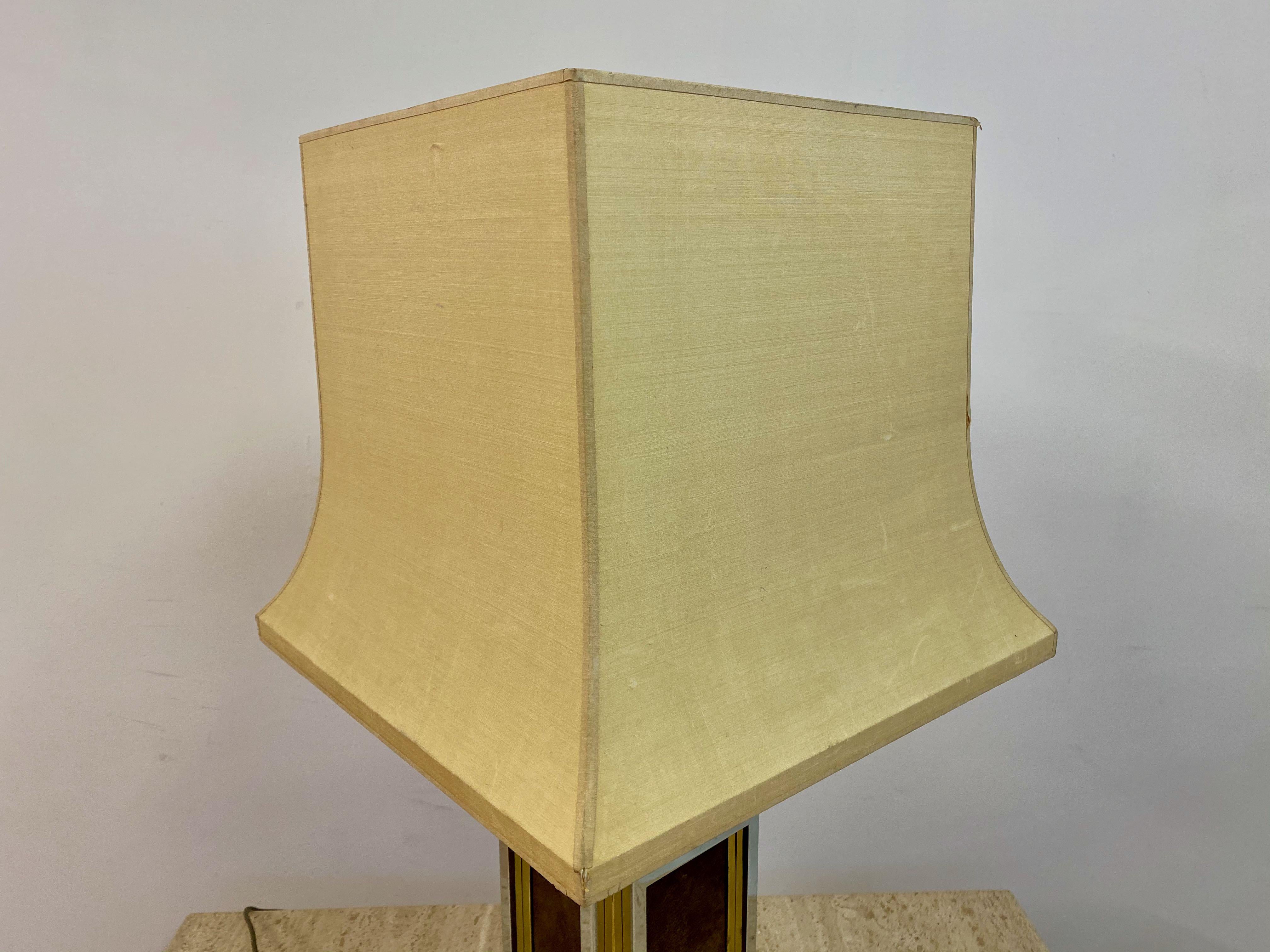 Hollywood Regency 1970s French Brass, Chrome and Leather Table Lamp by Maison Jansen For Sale