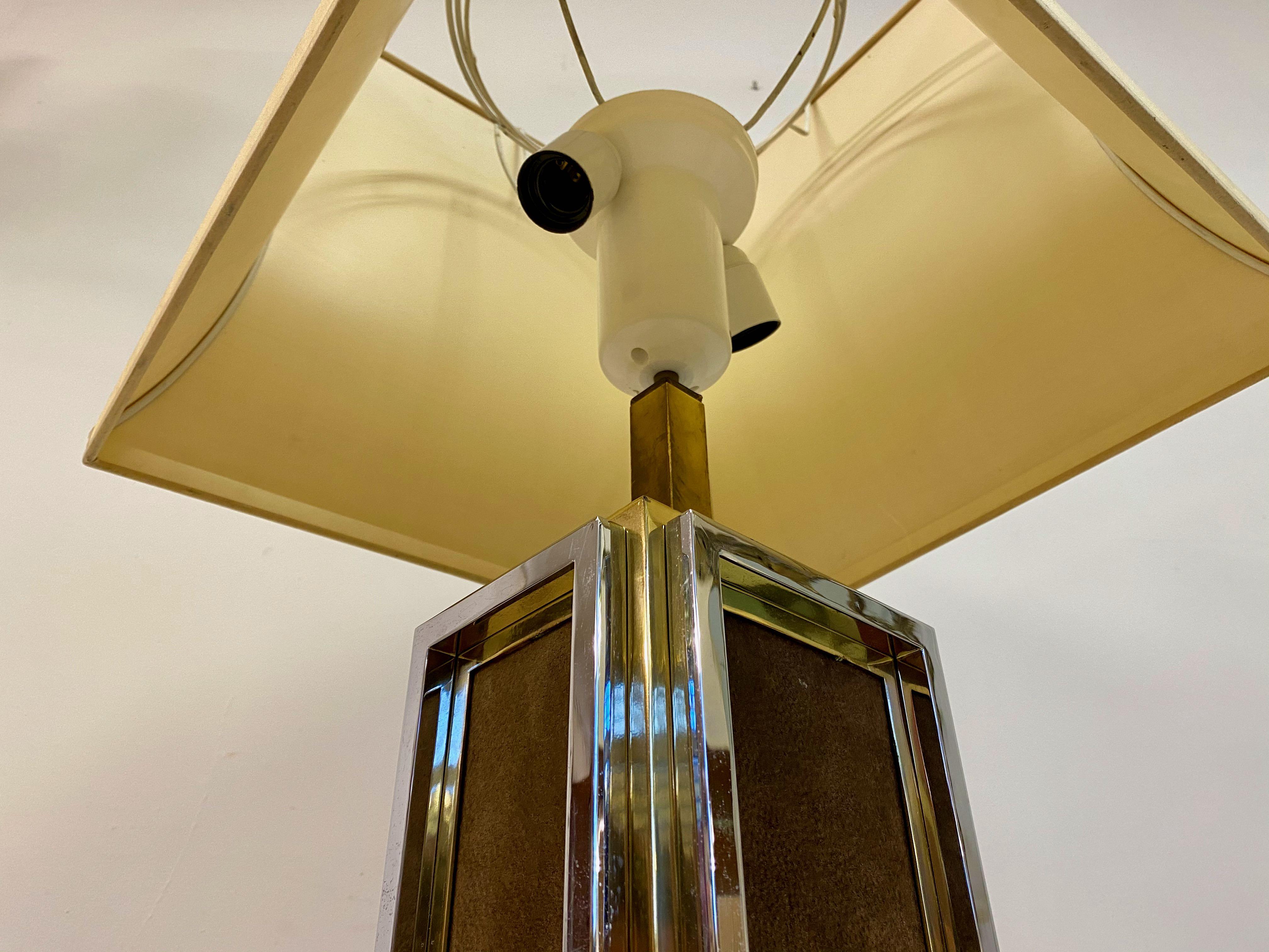 1970s French Brass, Chrome and Leather Table Lamp by Maison Jansen For Sale 1
