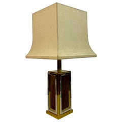 Retro 1970s French Brass, Chrome and Leather Table Lamp by Maison Jansen
