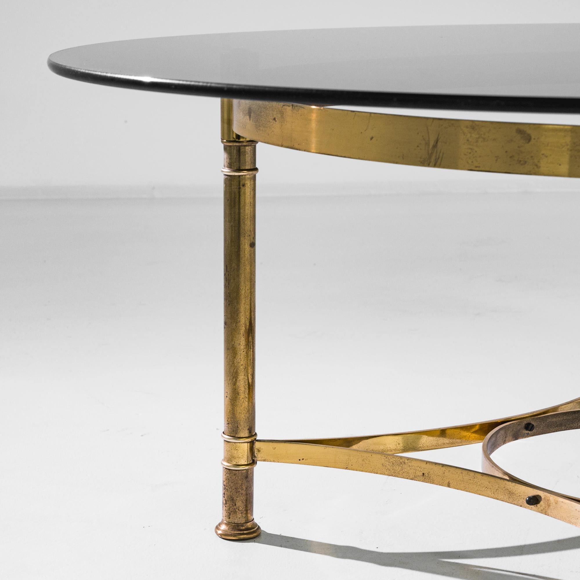 Late 20th Century 1970s French Brass Coffee Table with Glass Top