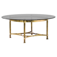 1970s French Brass Coffee Table with Glass Top
