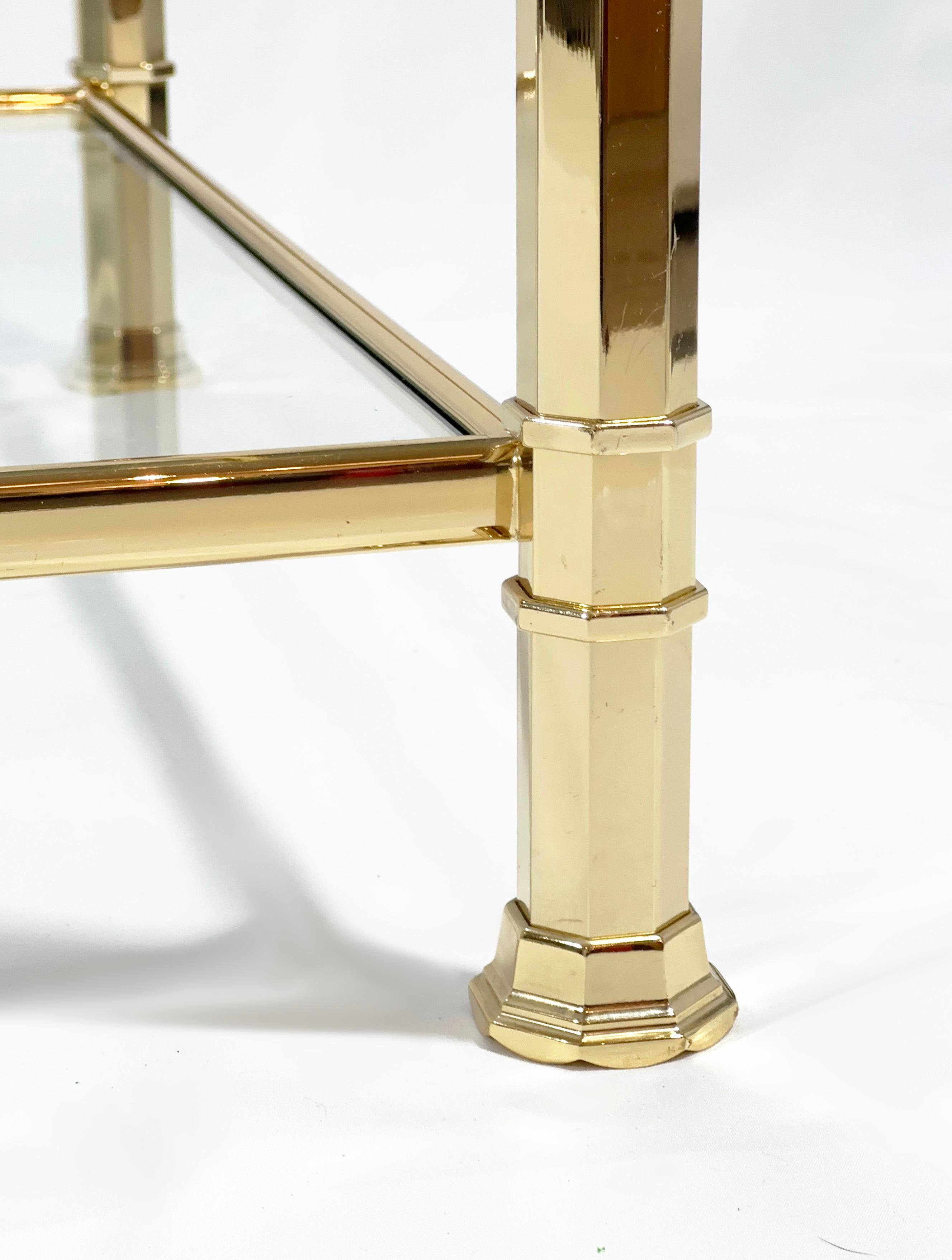 1970s French Brass Coffee Table with Glass Tiers, Neoclassical Influences 2