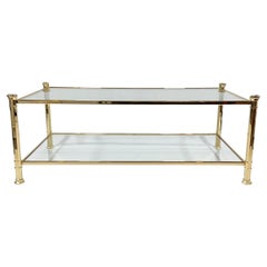 Vintage 1970s French Brass Coffee Table with Glass Tiers, Neoclassical Influences