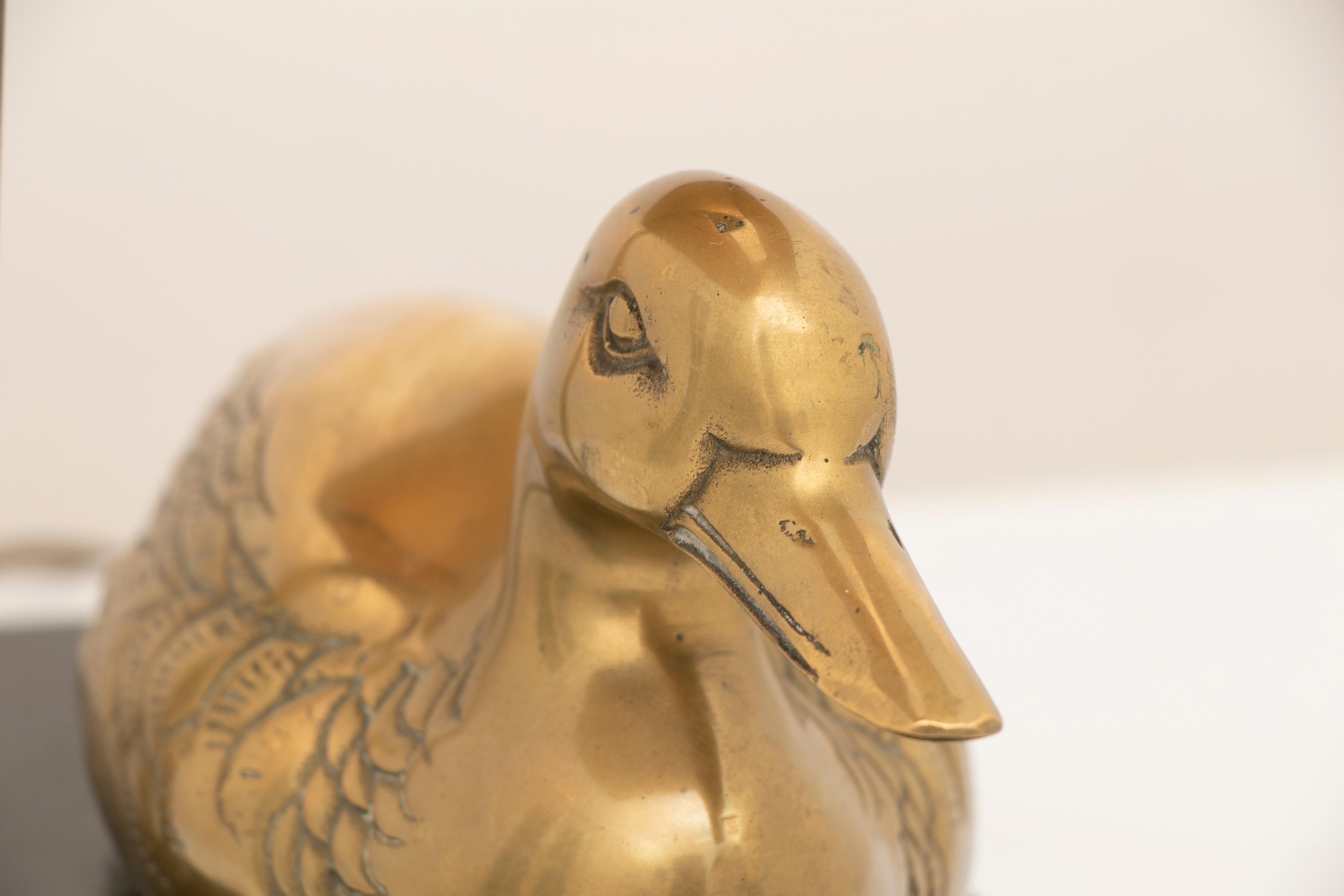 Mid-Century Modern 1970s French Brass Duck Table Lamp Maison Charles Style Inc New Shade