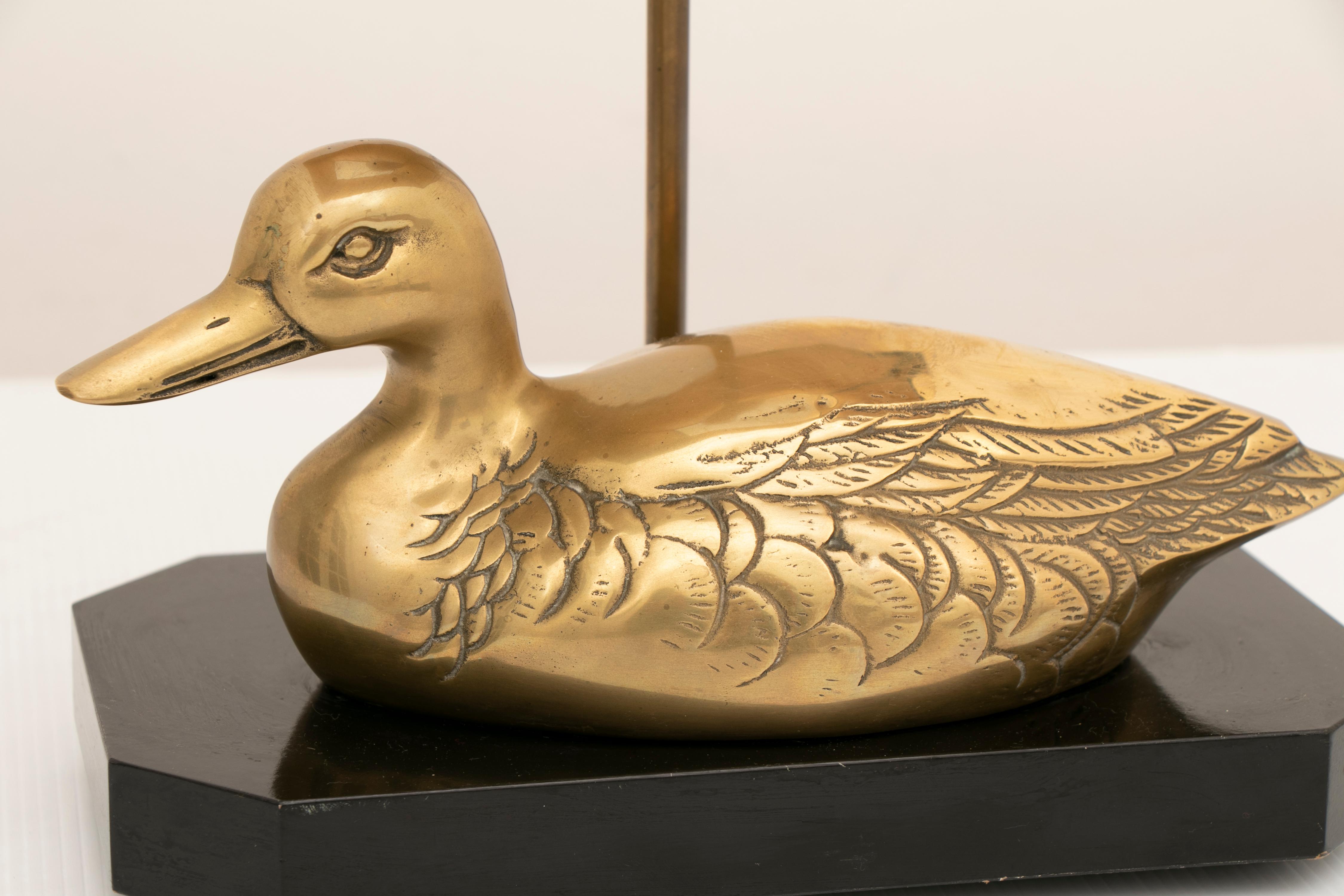 1970s French Brass Duck Table Lamp Maison Charles Style Inc New Shade In Good Condition In London, GB