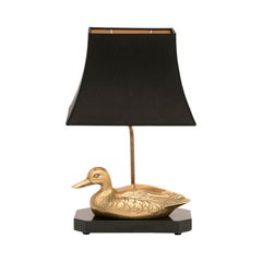 1970s French Brass Duck Table Lamp Maison Charles Style Inc New Shade