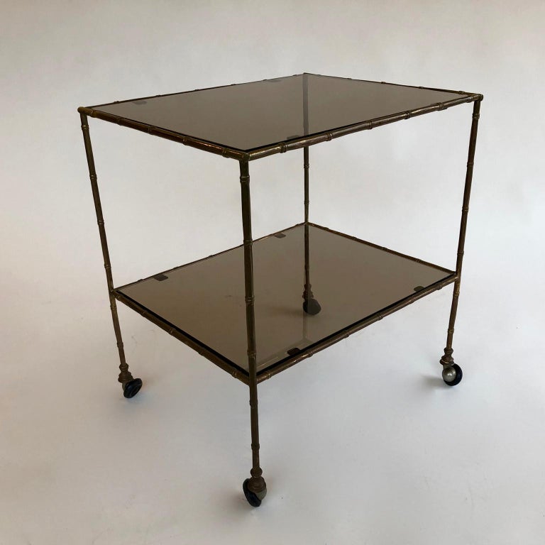 Brass Faux Bamboo 2Tier Side Accent Table, Drinks Trolley or Cart