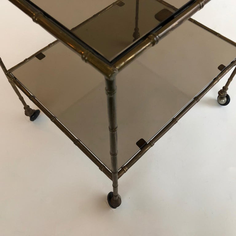 Brass Faux Bamboo 2Tier Side Accent Table, Drinks Trolley or Cart