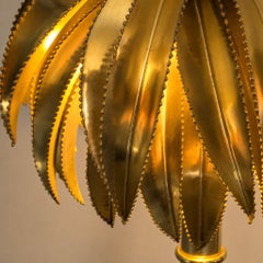 Lampe à poser en faux bambou avec palmier en laiton, style Maison Jansen, années 1970