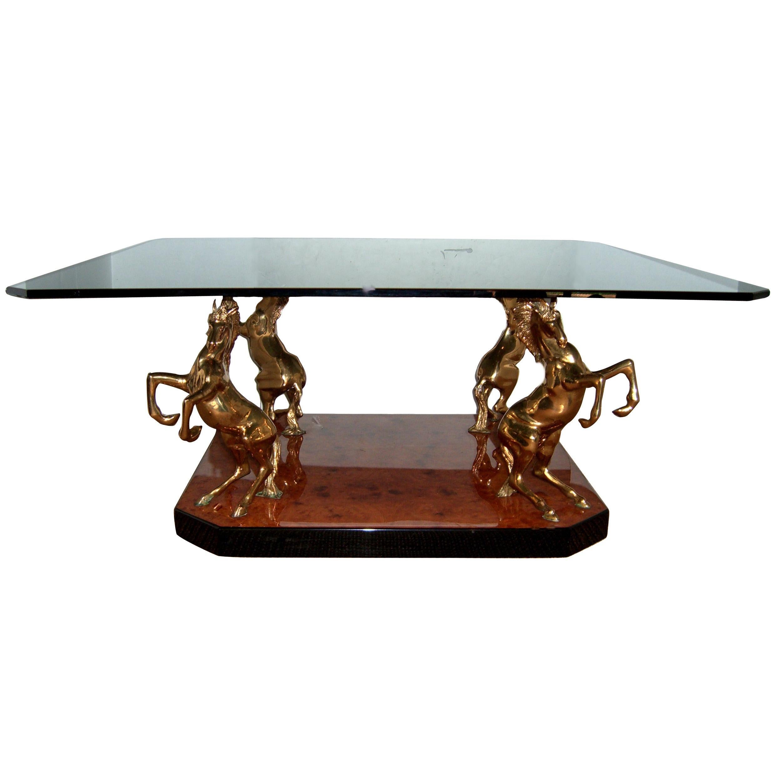 1970s French Brass Stallion Cocktail or Coffee Table
