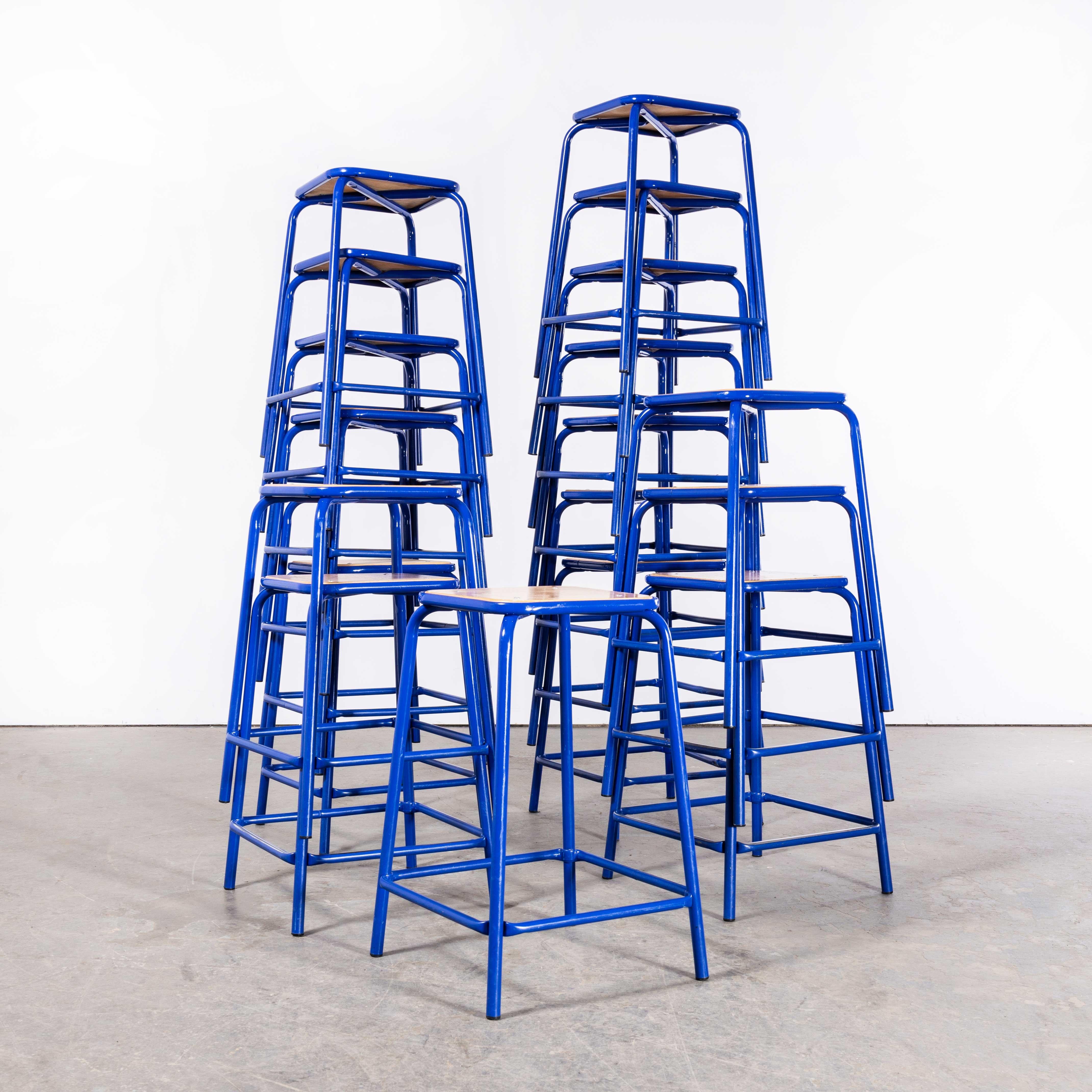 1970's French Bright Blue Laboratory Stools - Quantity Available In Good Condition For Sale In Hook, Hampshire